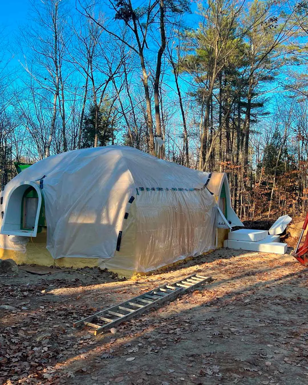 Insulated curved exterior of The Shire before the hobbit home was covered with earth.